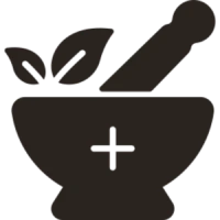 Mortar and pestle with leaves icon